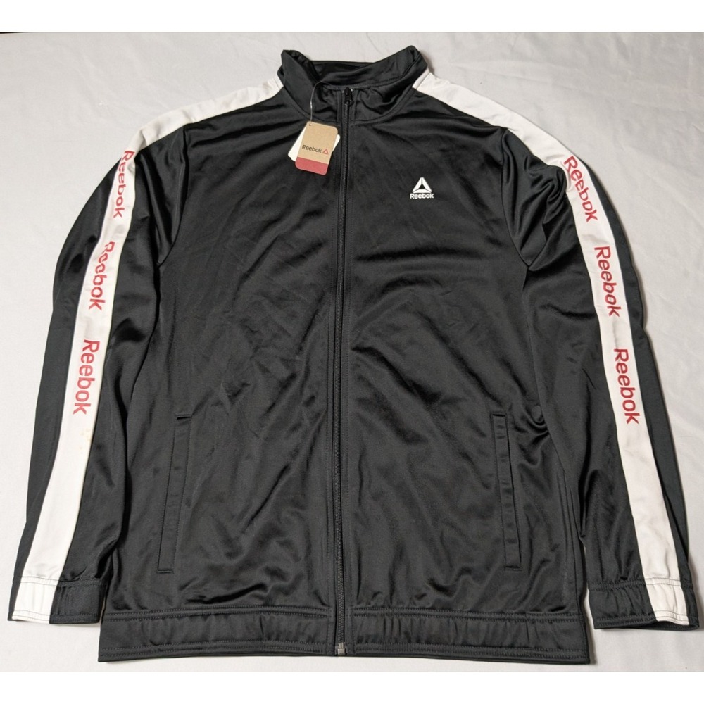 REEBOK TRAINING ESSENTIALS Men Large Black Zip Linear Logo Track Jacket NEW READ